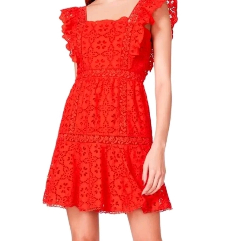 BETSEY JOHNSON Womens Orange Flutter Sleeveless Miniโ Fit + Flare Dress Size 4